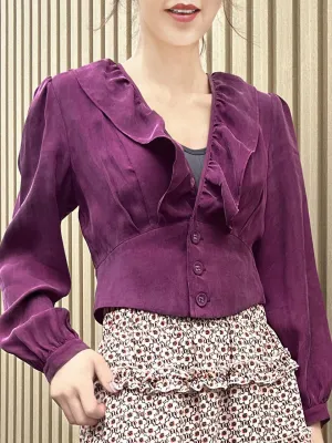 Purple Magenta Buttoned Waist Ruffles Crop Top