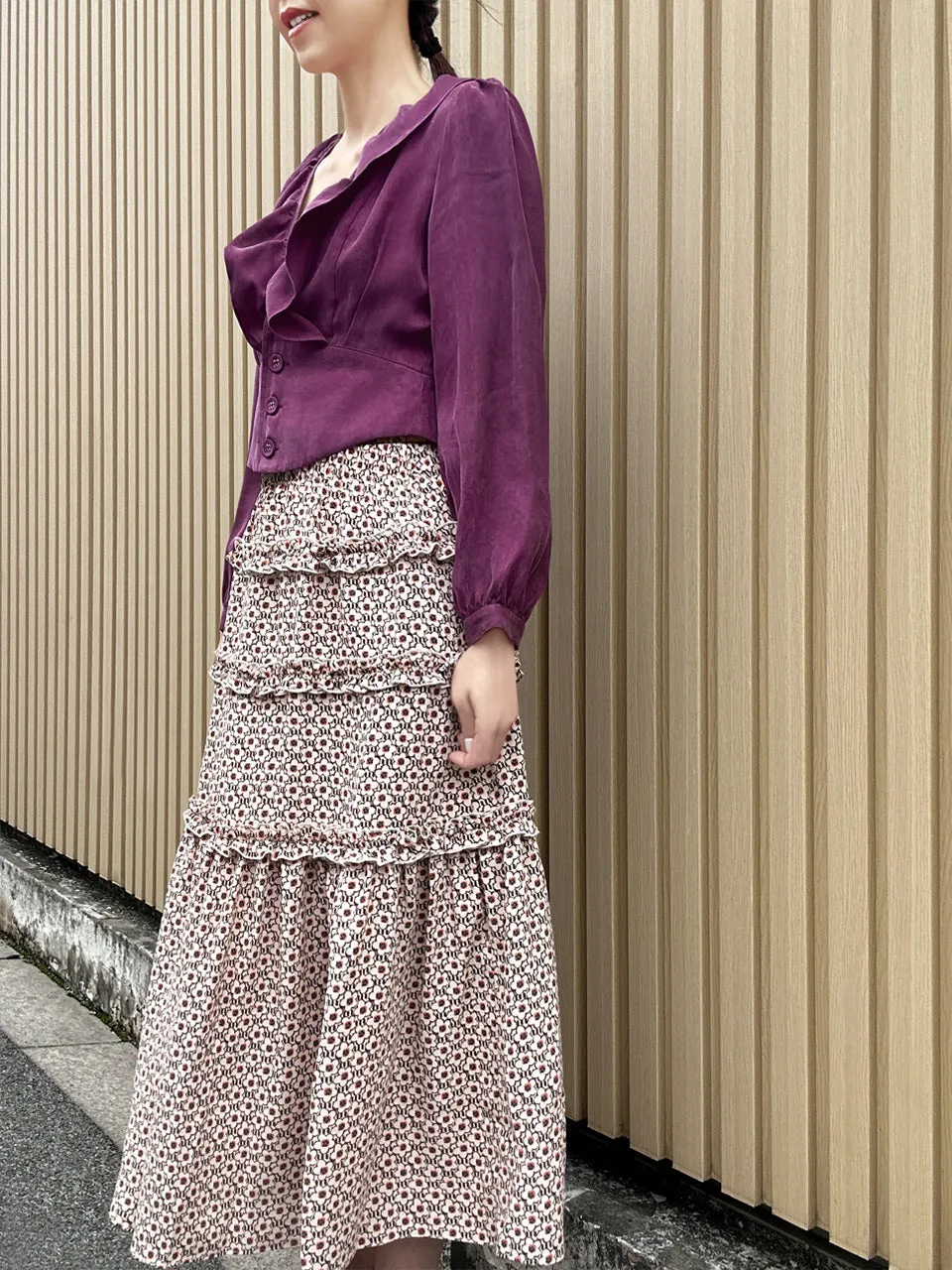 Purple Magenta Buttoned Waist Ruffles Crop Top