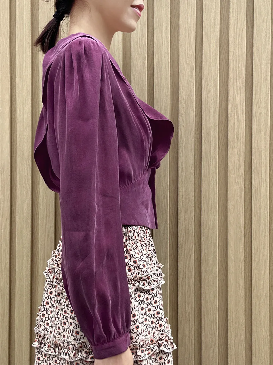 Purple Magenta Buttoned Waist Ruffles Crop Top