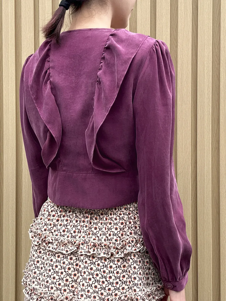 Purple Magenta Buttoned Waist Ruffles Crop Top
