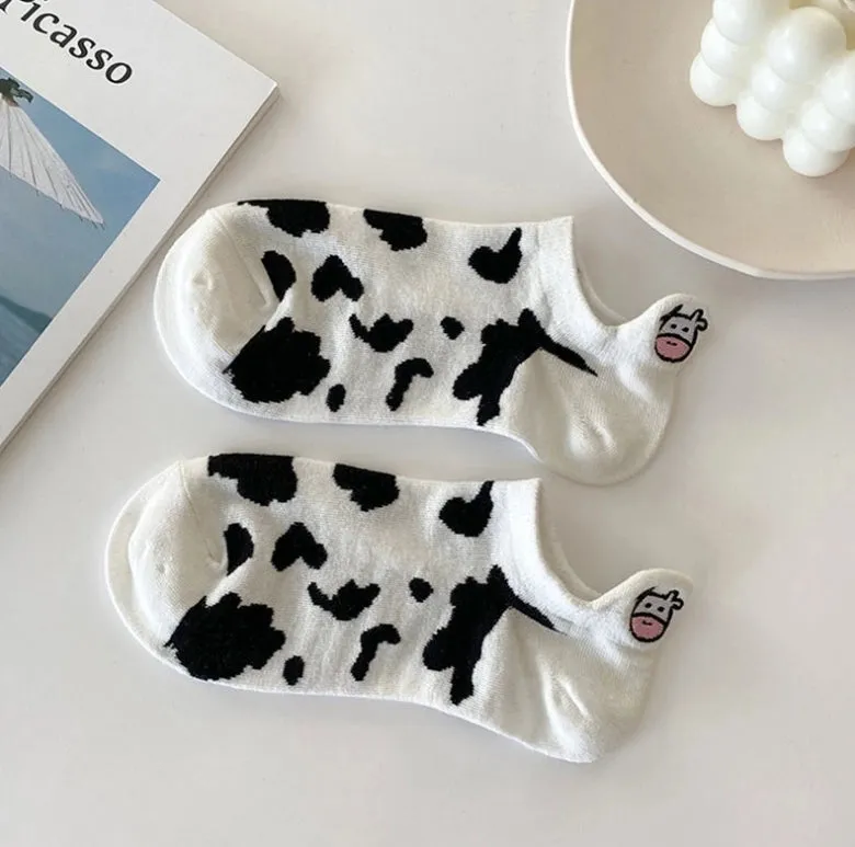 ROYALUCK 5 Pairs Cartoon Cow Cotton Socks Boat Socks