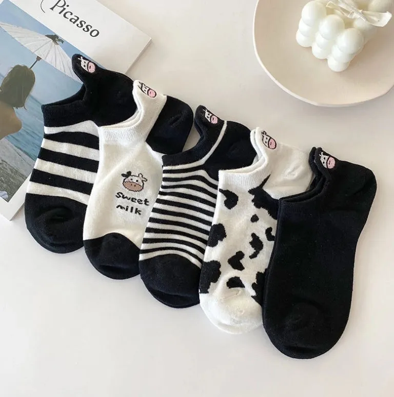 ROYALUCK 5 Pairs Cartoon Cow Cotton Socks Boat Socks