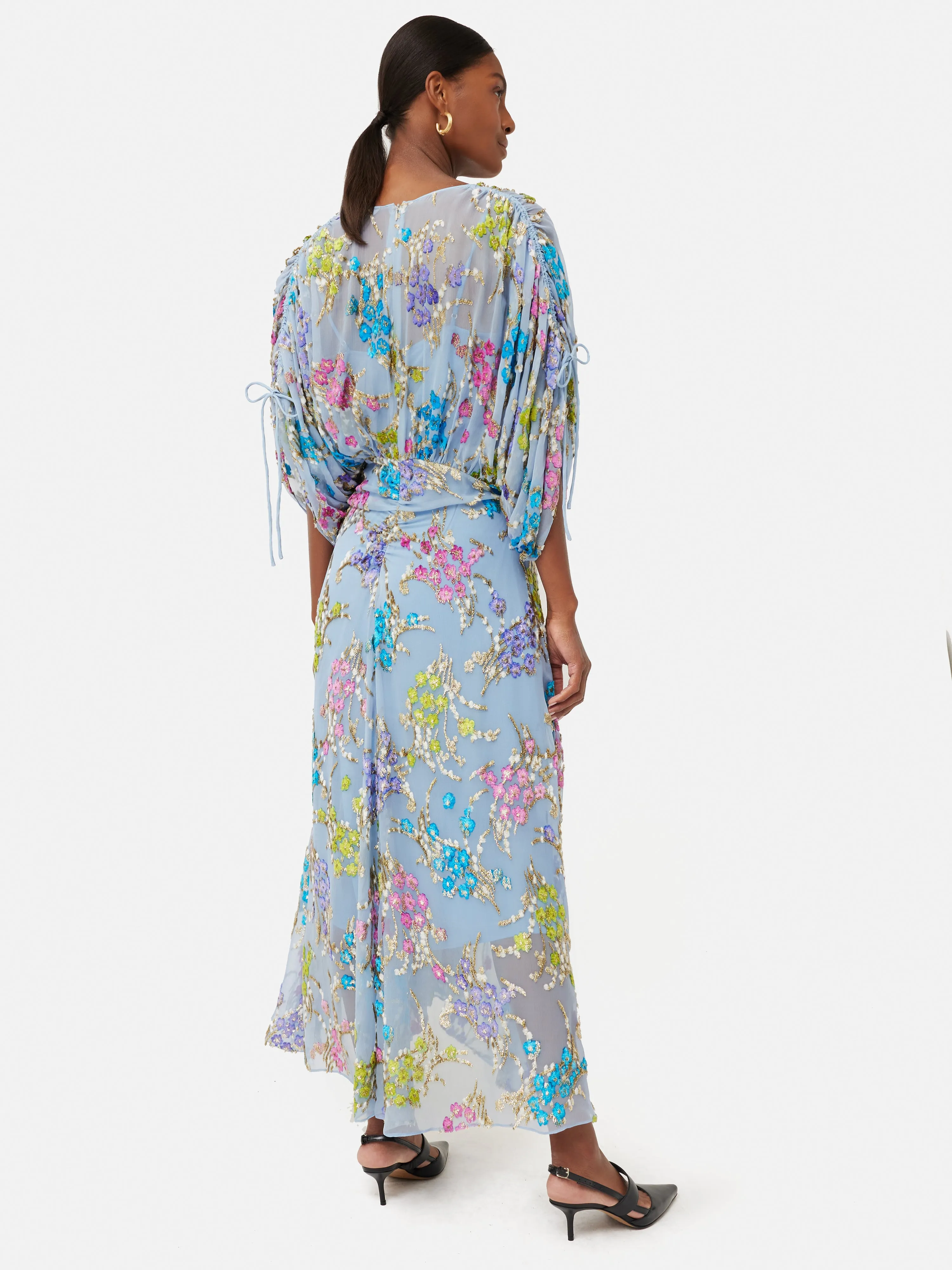 Silk Fil Coupe Metallic Maxi Dress | Blue