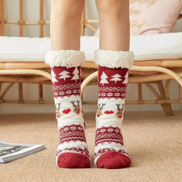 Soft Warm Christmas socks | women's slipper socks with soles | warm socks