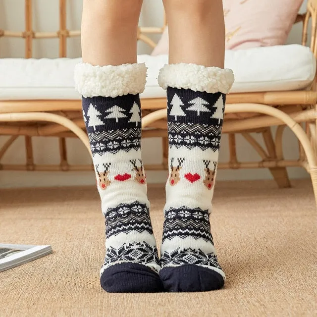 Soft Warm Christmas socks | women's slipper socks with soles | warm socks