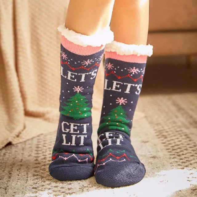 Soft Warm Christmas socks | women's slipper socks with soles | warm socks