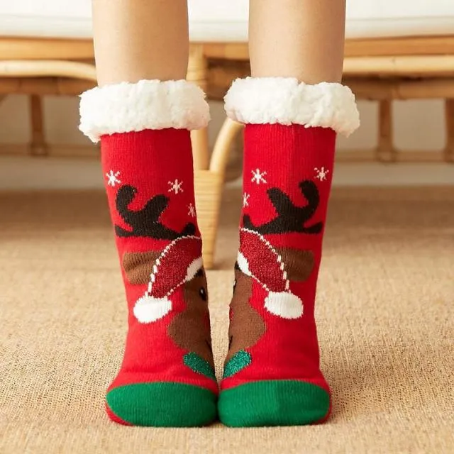 Soft Warm Christmas socks | women's slipper socks with soles | warm socks