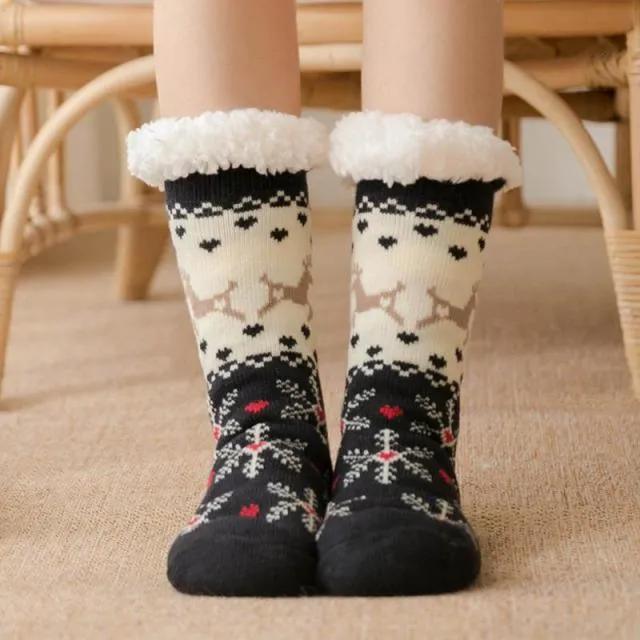 Soft Warm Christmas socks | women's slipper socks with soles | warm socks