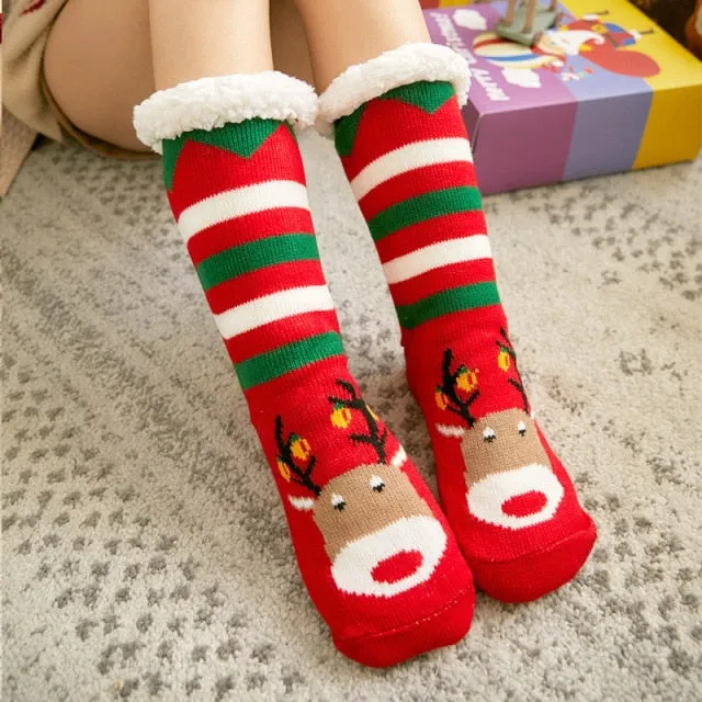 Soft Warm Christmas socks | women's slipper socks with soles | warm socks