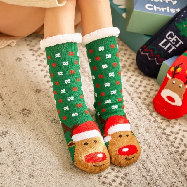 Soft Warm Christmas socks | women's slipper socks with soles | warm socks