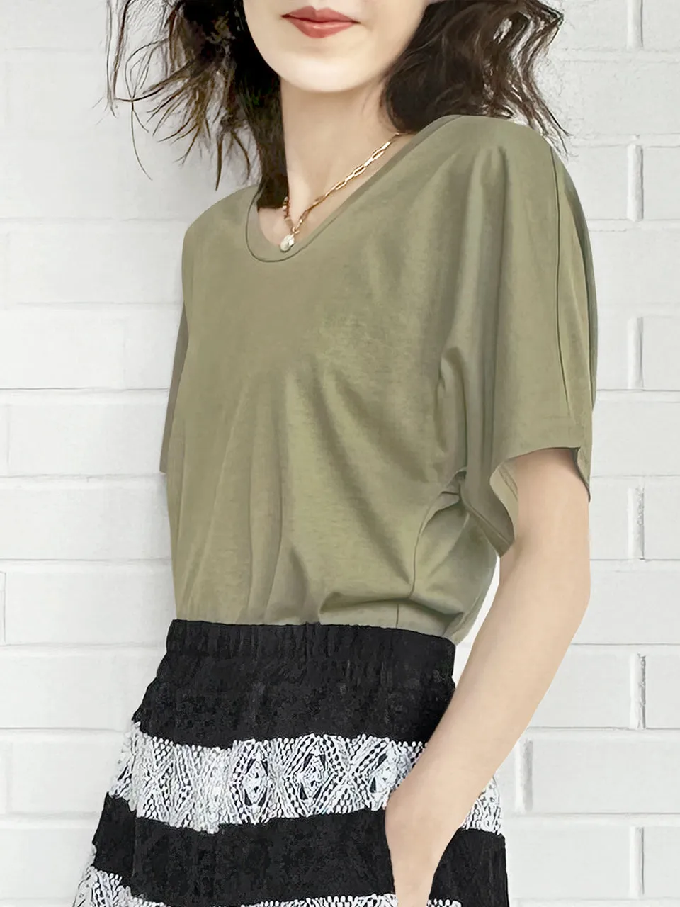 SPECIAL! Olive Green Bow Detail Front/ back 2-Way Tee