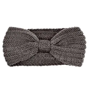 Vegan Knit Bow Headband Ear Warmer Dark Gray