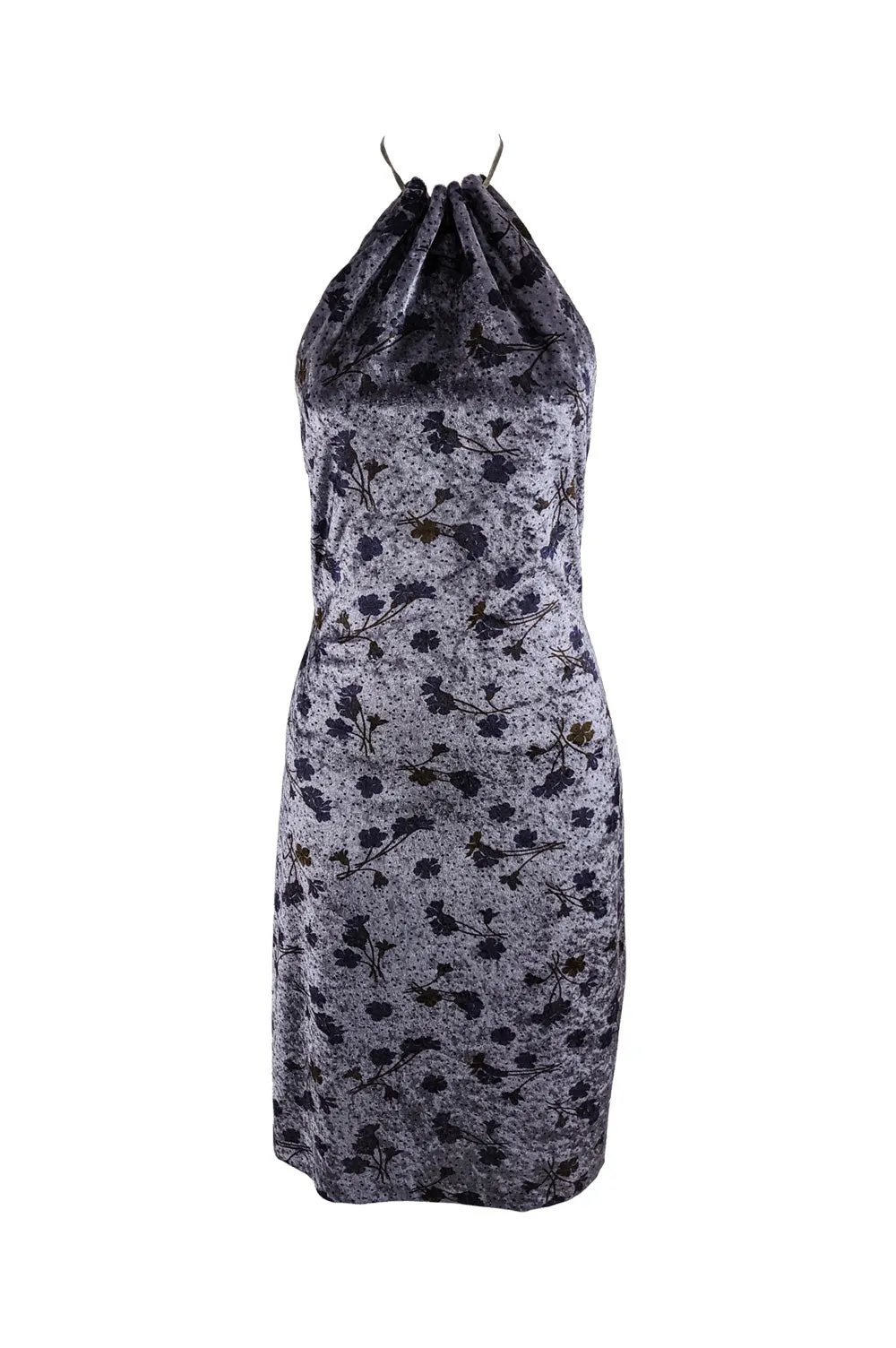 Vintage Floral Velvet Backless Halter Dress, 2000s