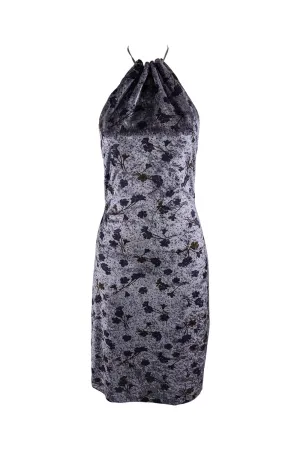 Vintage Floral Velvet Backless Halter Dress, 2000s