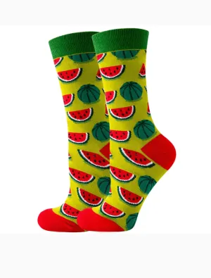 Watermelon Cartoon Socks, Fun Novelty Unisex 360 Degree Artwork Character Designed Crew Socks